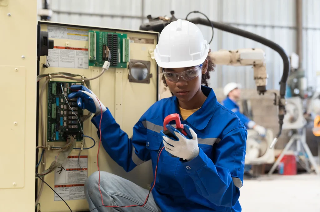 electrician reviewing a power supply