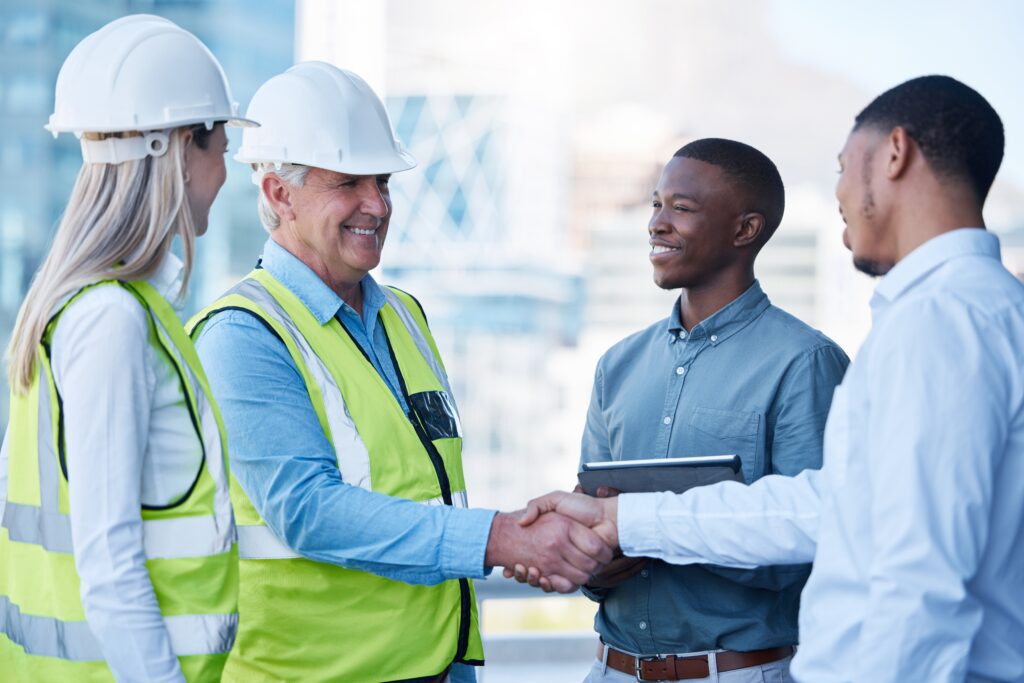 Contractors meeting with their customer